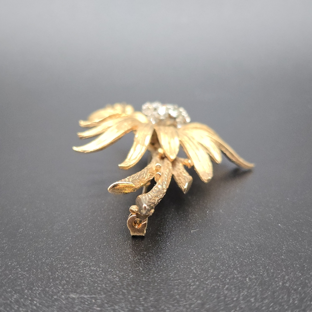 VTG HAR Gold Tone Floral Spray Brooch Rhinestone Cluster Mid Century Flower - Picture 4 of 10